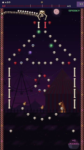 The Carnival: a striped big top of skulls with circus cannons on its ring floor and a hoop of red skulls